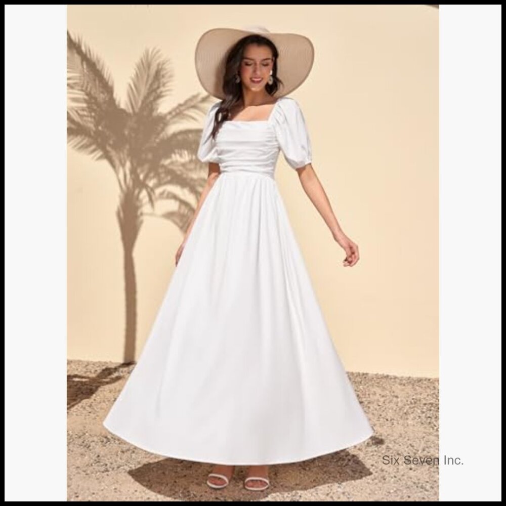 Puff Sleeve Maxi Dress Corset A Line Wedding Guest Beach Sundress - Picture 3 of 6